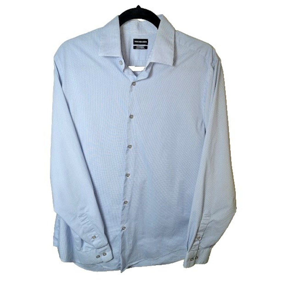 Van Heusen Flex Men's XL Blue Check Dress Shirt Regular Fit Stretch Cotton Blend